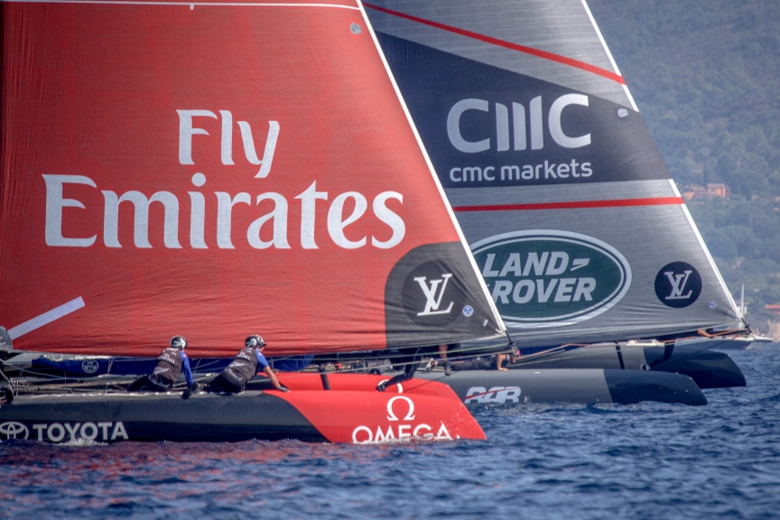 Emirates Team New Zealand racing on race day 2 of the Louis Vuitton America's Cup World Series Toulon