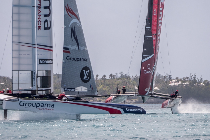 Emirates Team New Zealand sailing on Bermuda's Great Sound testing in the lead up to the 35th America's Cup